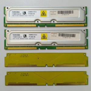 Memória RDRAM 128 MB PC800-45 2 x 64 MB + 2 Espelhos Thoshiba THMR1E4E-8