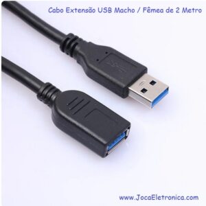 Cabo Extensão USB Macho / Fêmea de 2 Metro Preto
