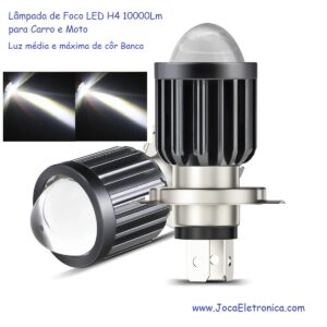 Lâmpada de Foco LED H4 10000Lm para Carro e Moto de côr Branco