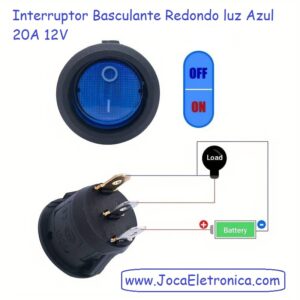 Interruptor Basculante Redondo luz Azul 20A 12V