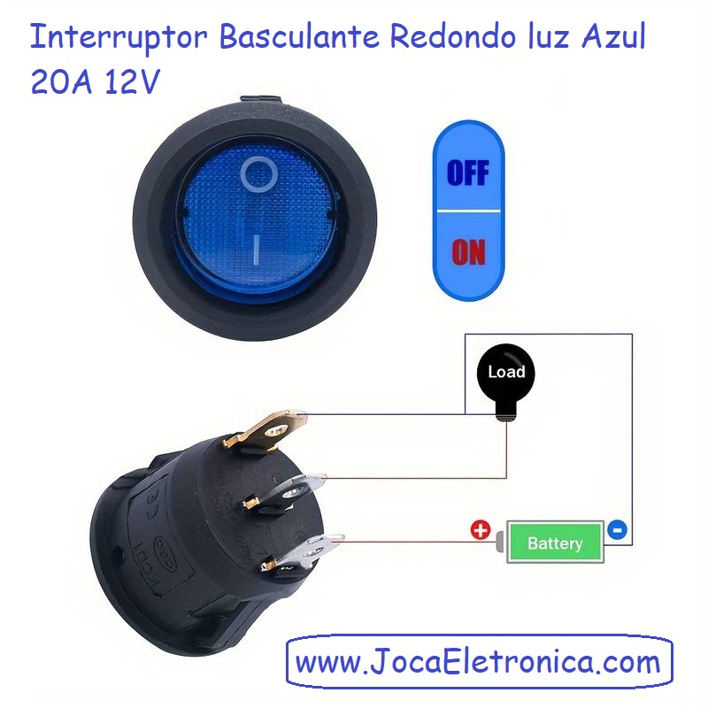 Interruptor ON OFF redondo 22mm 12v 16A con luz - AZUL