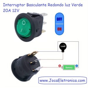 Interruptor Basculante Redondo luz Verde 20A 12V