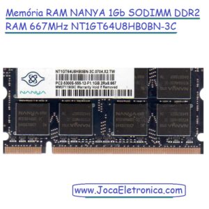 Memória RAM NANYA 1Gb SODIMM DDR2 RAM 667MHz NT1GT64U8HB0BN-3C