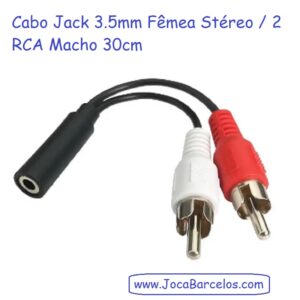 Cabo Jack 3.5mm Fêmea Stéreo / 2 RCA Macho 30cm