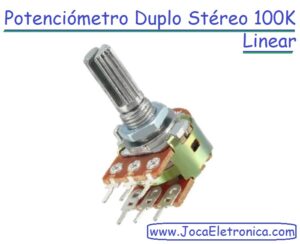 Potenciómetro Duplo Stéreo 100K Linear de veio metálico