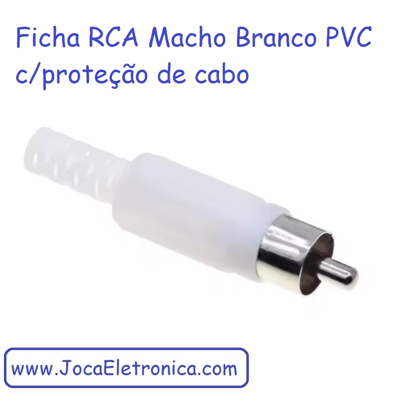 Ficha RCA Macho Branco PVC c/proteção de cabo