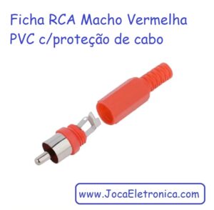 Ficha RCA Macho Vermelha PVC com proteção de cabo