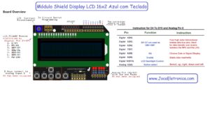 Shield Display LCD 16x2 com teclado - Board Overview