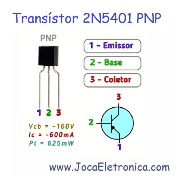 Transístor Bipolar 2N5401 PNP (BJT) - JocaEletronica