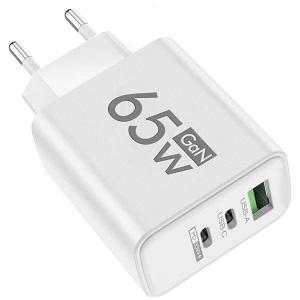 Carregador Rapido Telemovel USB A + USB C + PD 65W