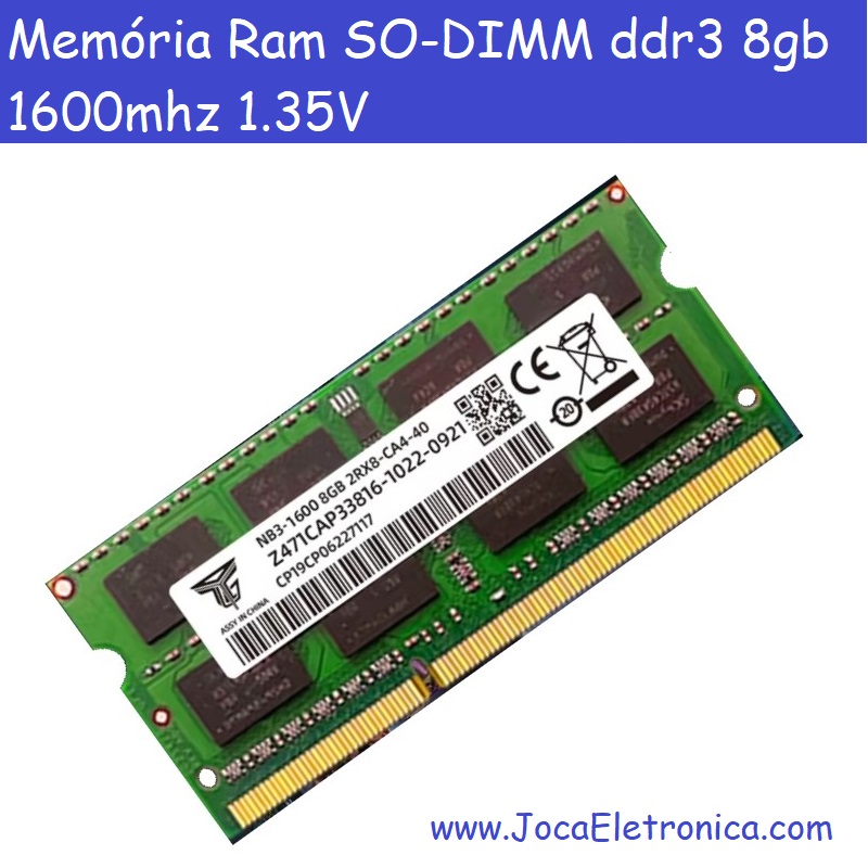 Memória Ram SO-DIMM ddr3 8gb 1600mhz 1.35V