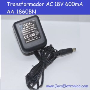Transformador AC 18V 600mA AA-1860BN