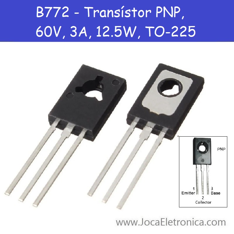 B772 - Transístor PNP, 60V, 3A, 12.5W, TO-225
