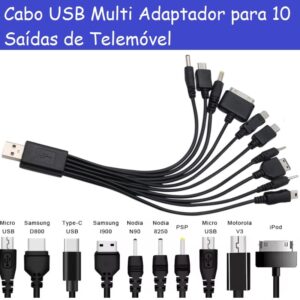 Cabo USB Multi Adaptador para 10 Saídas de Telemóvel