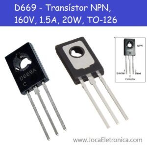 D669 – Transístor NPN, 160V, 1.5A, 20W, TO-126