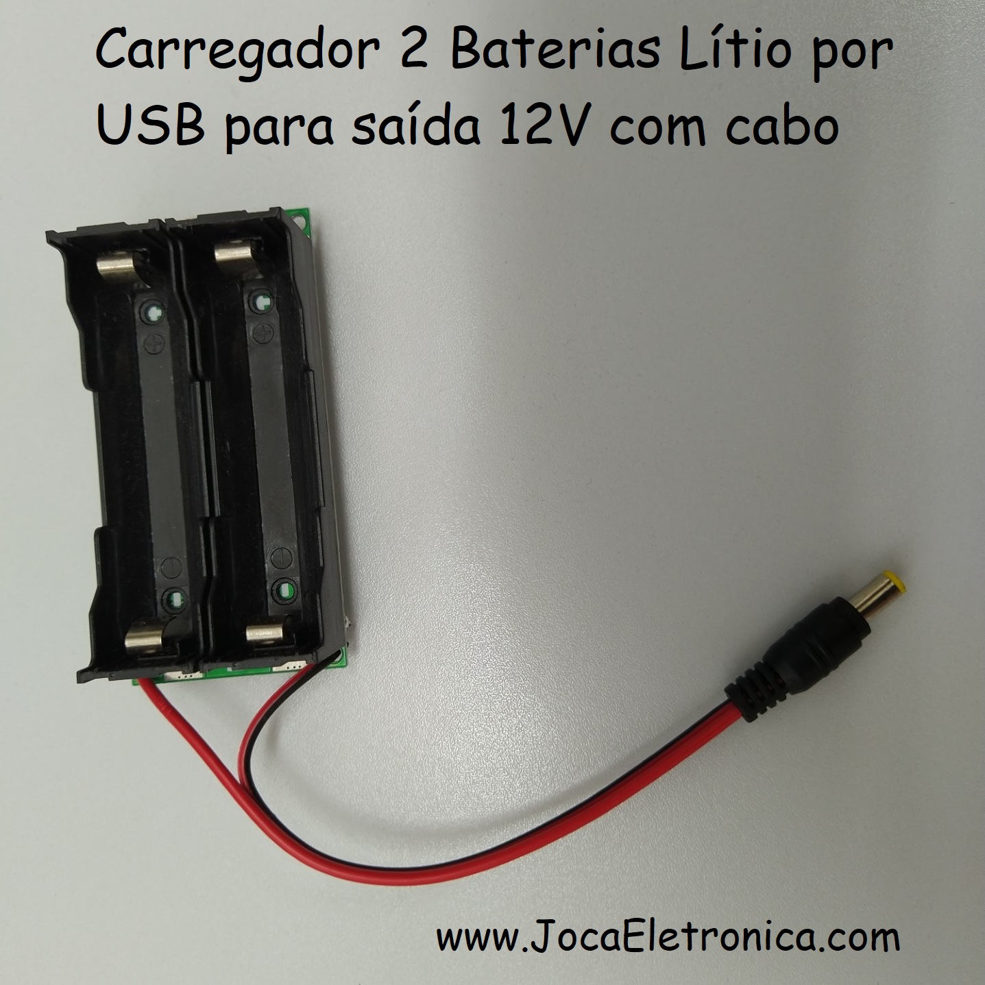 Carregador 2 Baterias Lítio por USB para saída 12V com cabo