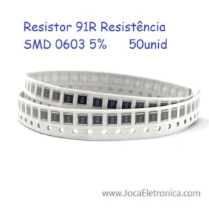 Resistor 91R Resistência SMD 0603 5% 50unid