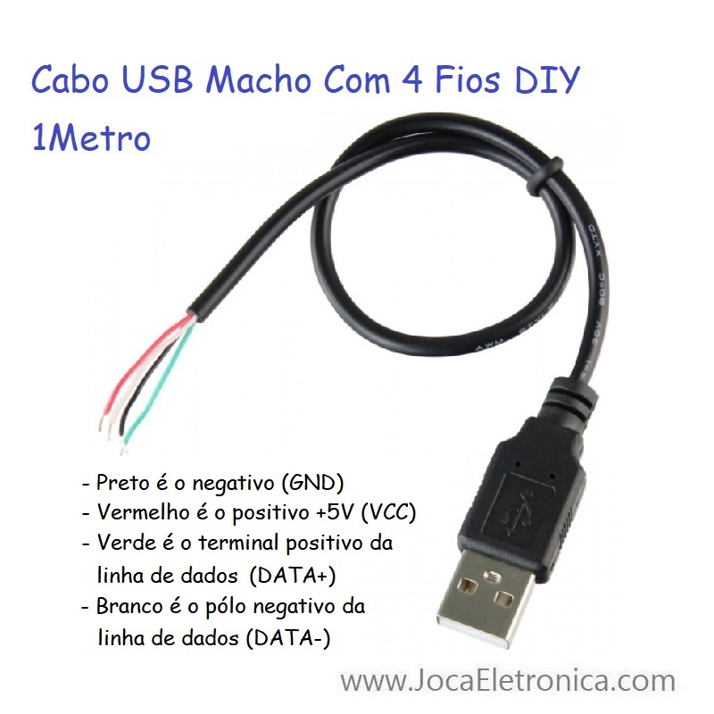Cabo USB Macho Com 4 Fios DIY 1Metro