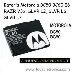 Bateria Motorola BC50 BC60 E6 RAZR V3x, SLVR L2, SLVR L6, SLVR L7