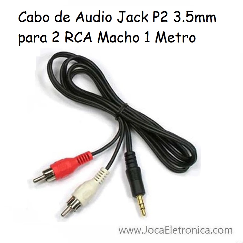 Cabo de Audio Jack P2 3.5mm para 2 RCA Macho 1 Metro