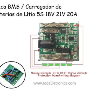 Placa BMS / Carregador de Baterias de Lítio 5S 18V 21V 20A